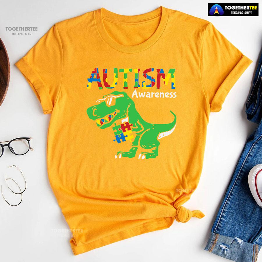 Autism Awareness Dinosaur Puzzle Pieces T-Shirt - Image 10