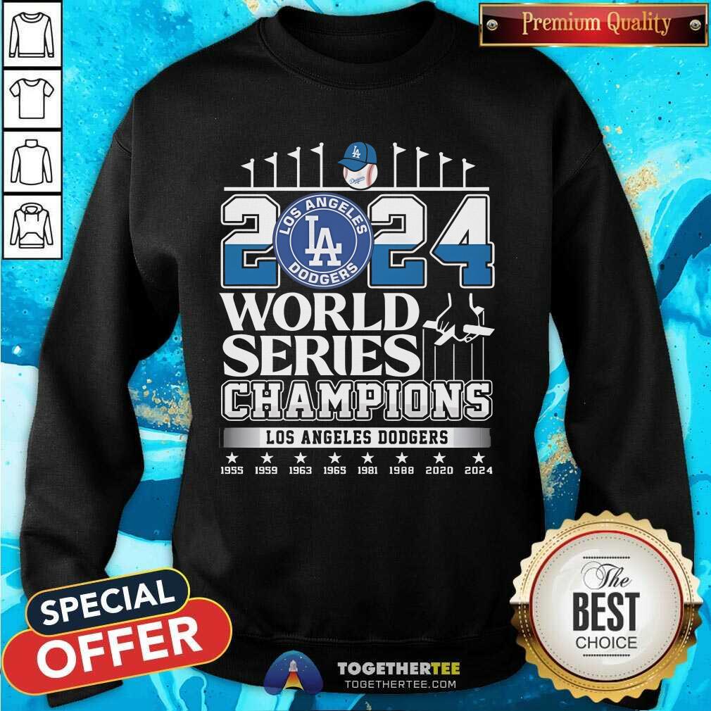 Official Los Angeles Dodgers 2024 World Series Champions 8th Time 1955-2024 T-Shirt - Image 4