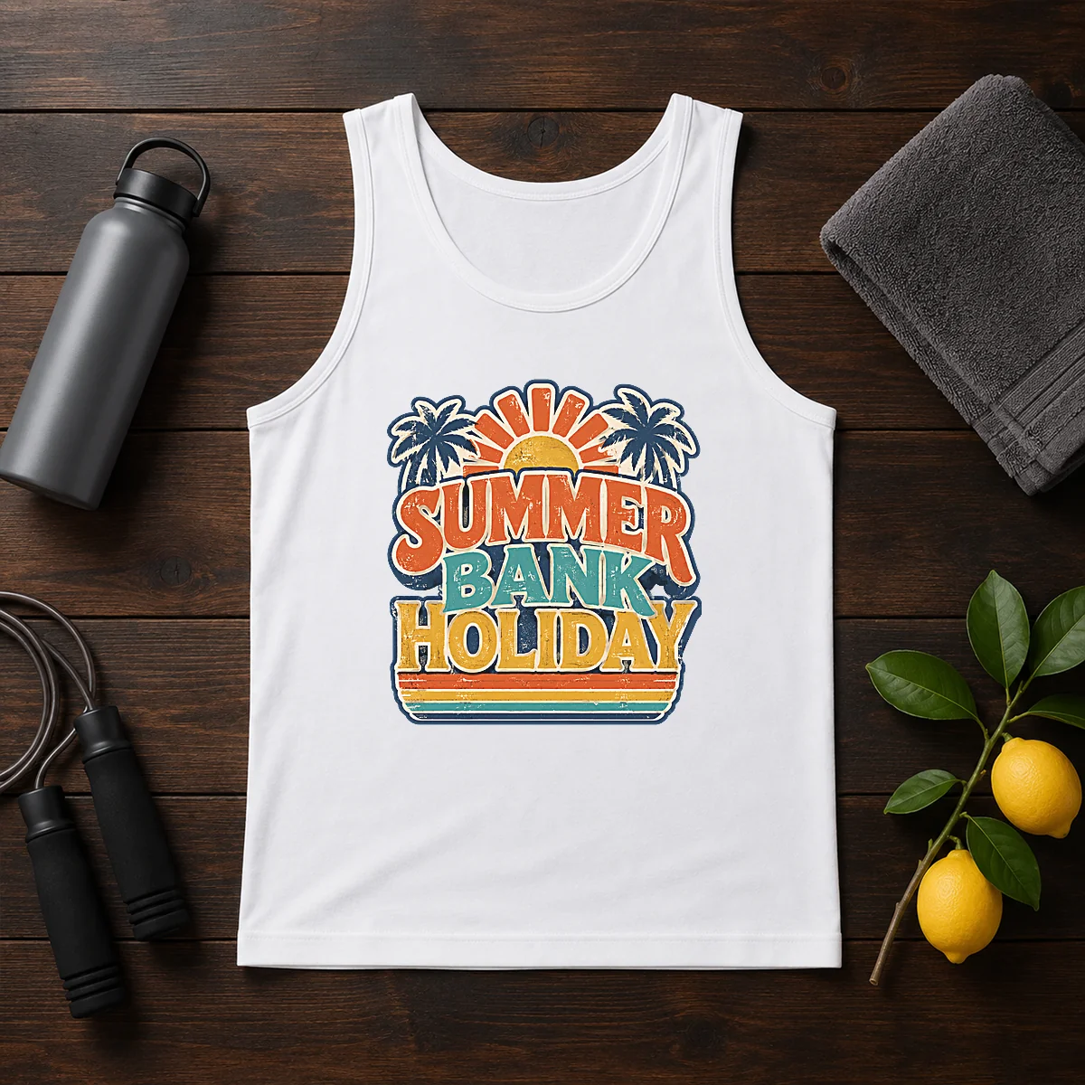 Awesome Vintage Retro Summer Bank Holiday Palm Sunburst Shirt - Image 3
