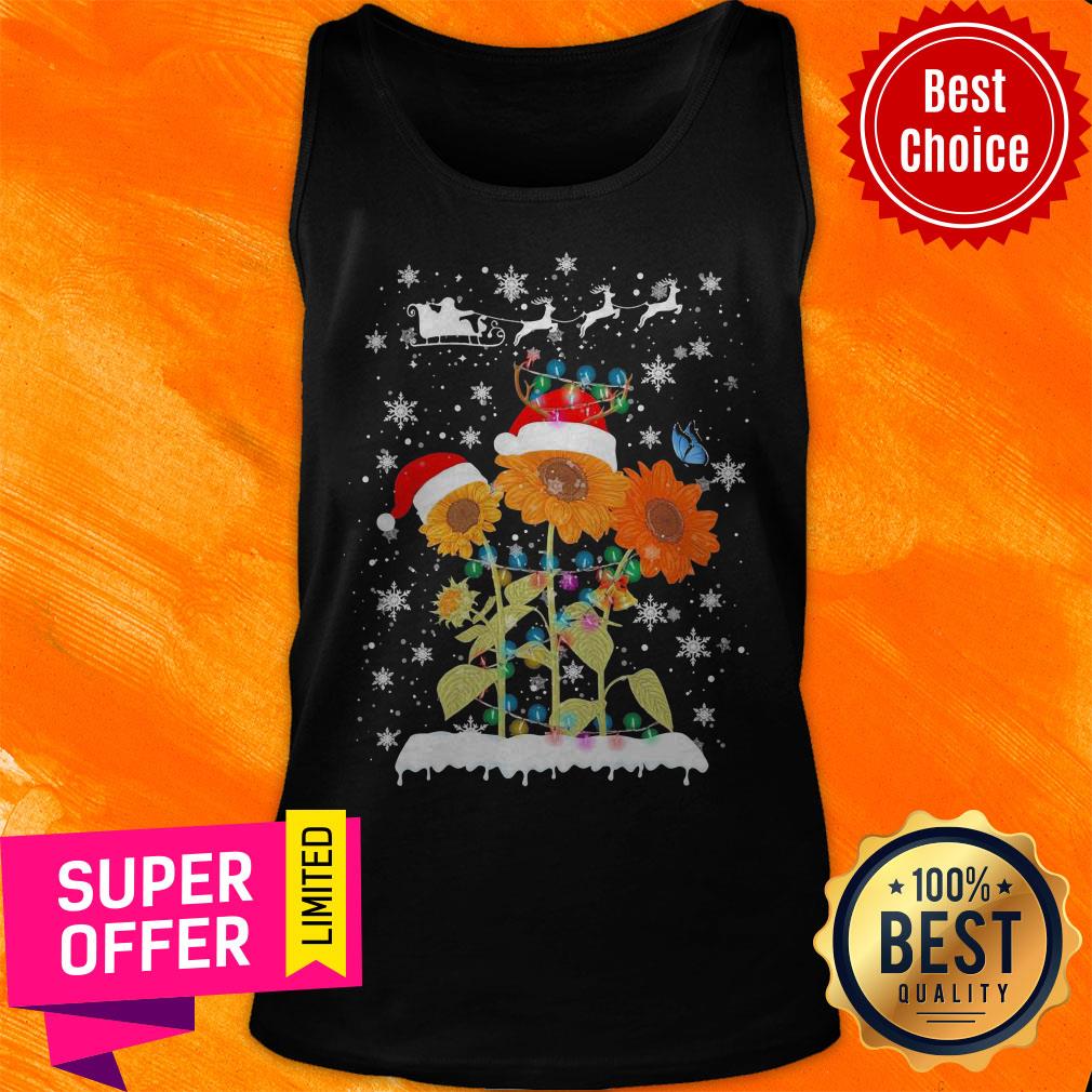 Top Sunflower Santa Reindeer Merry Christmas Shirt - Image 4