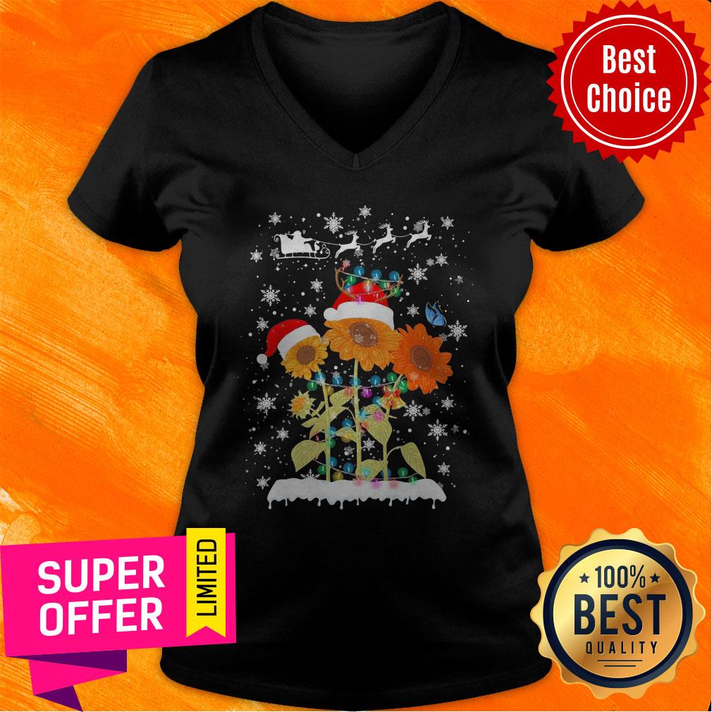 Top Sunflower Santa Reindeer Merry Christmas Shirt - Image 5