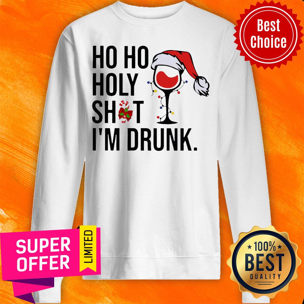 Wine Glass Ho Ho Holy Shit I’m Drunk Christmas Shirt - Image 3