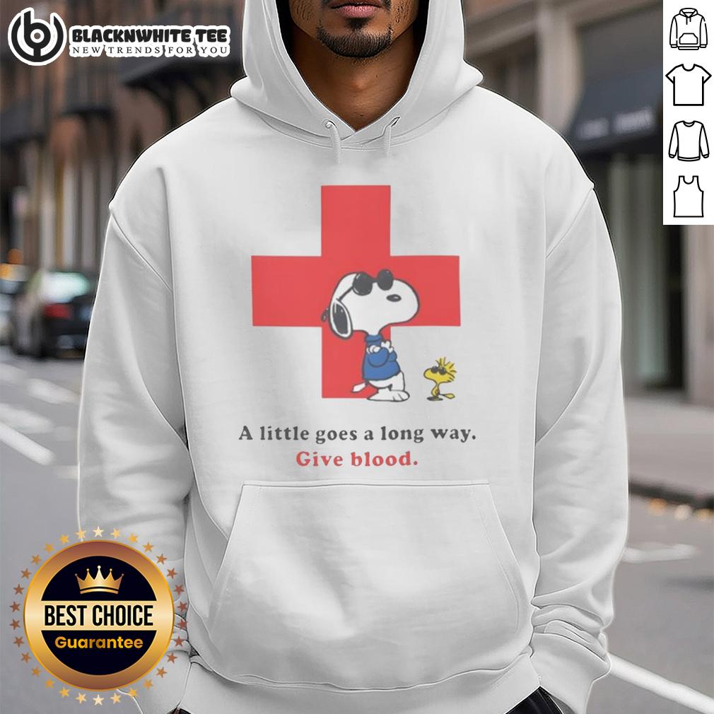 Premium American Red Cross Peanuts Snoopy A Little Goes A Long Way Give Blood T-Shirt - Image 2