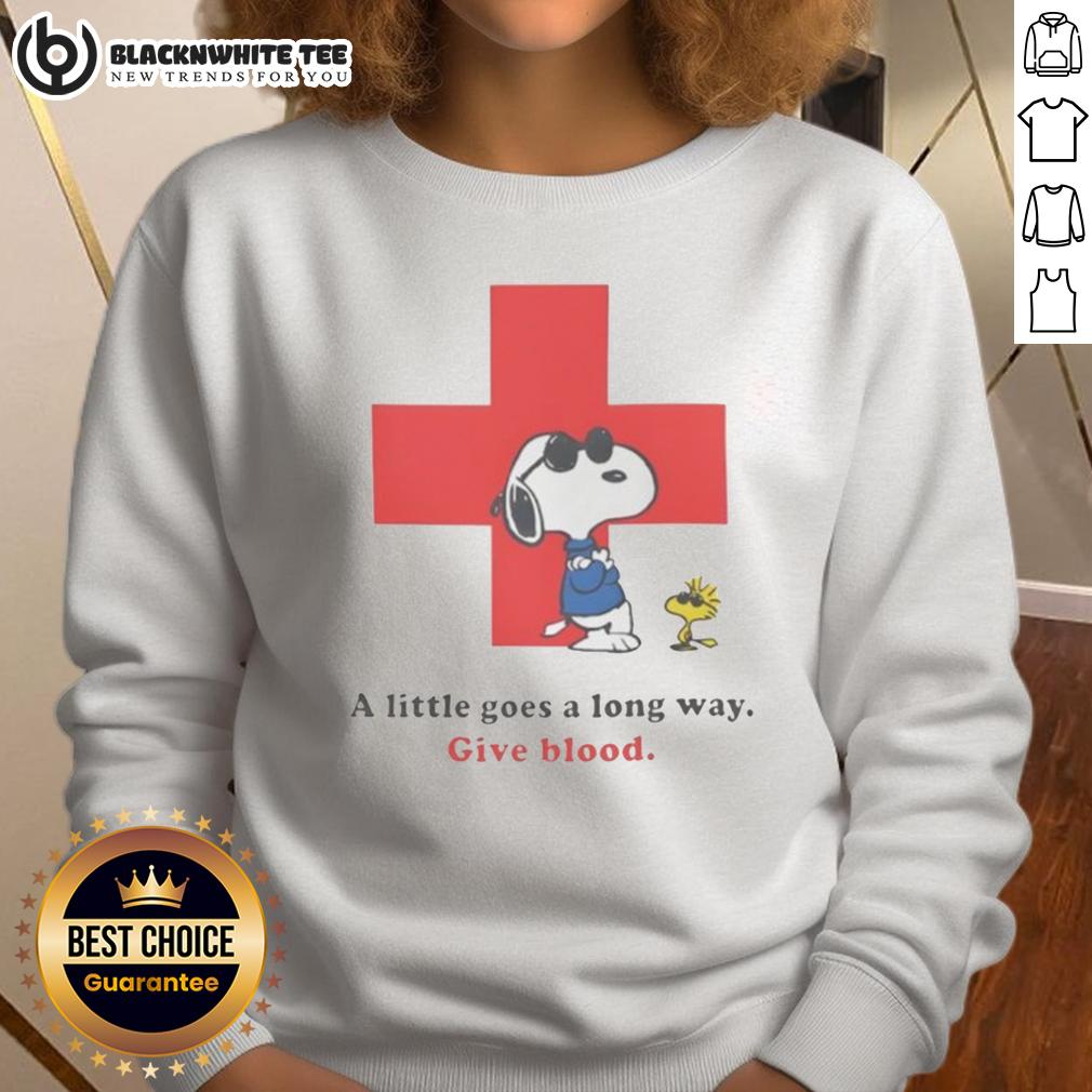 Premium American Red Cross Peanuts Snoopy A Little Goes A Long Way Give Blood T-Shirt - Image 5