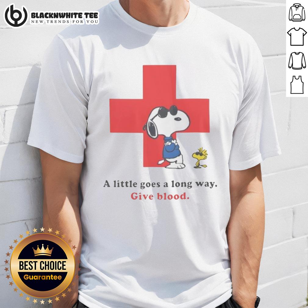Premium American Red Cross Peanuts Snoopy A Little Goes A Long Way Give Blood T-Shirt