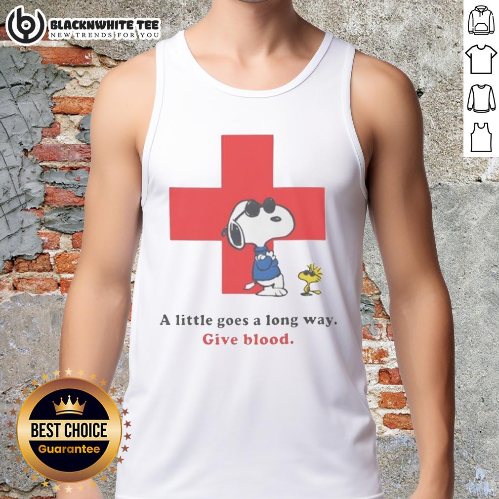 Premium American Red Cross Peanuts Snoopy A Little Goes A Long Way Give Blood T-Shirt - Image 4