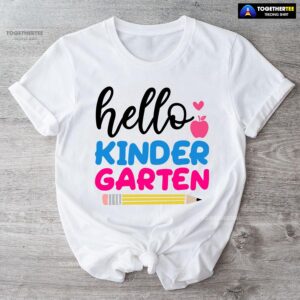 Hello Kindergarten Apple Pencil Heart Back To School T-Shirt