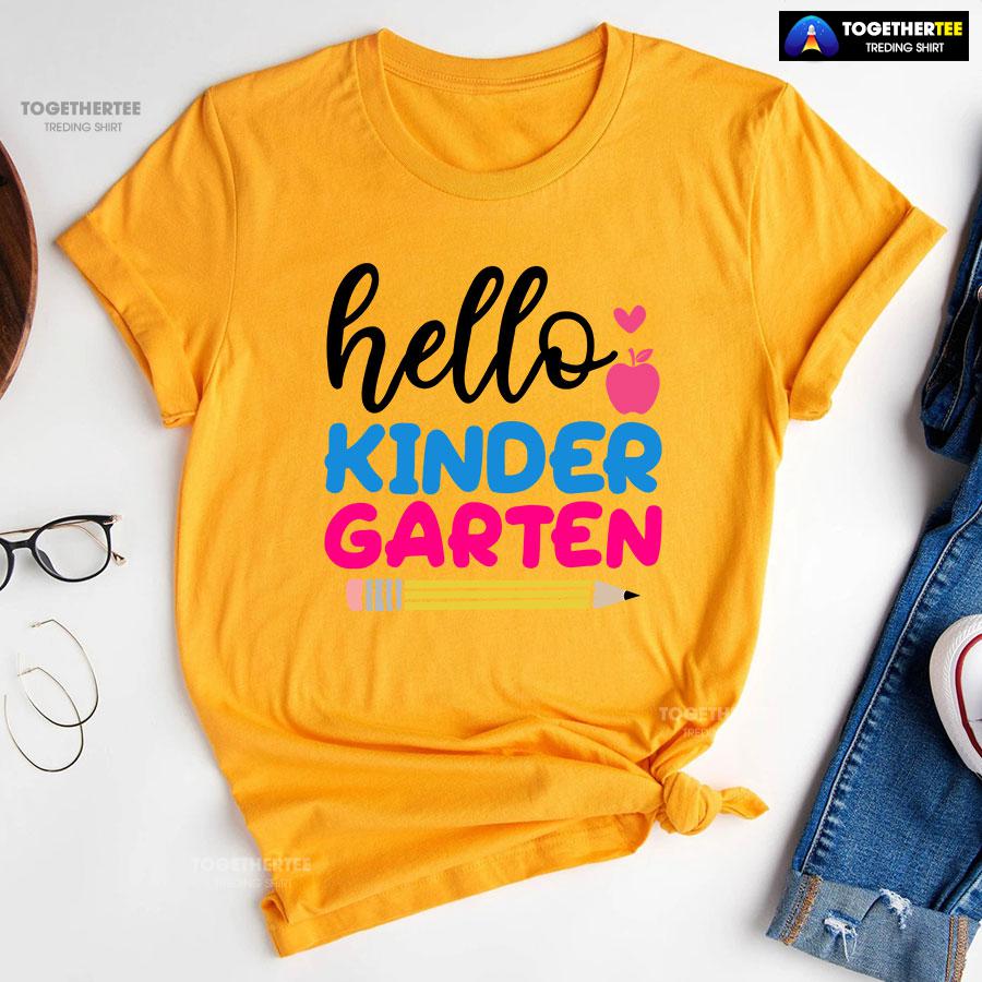 Hello Kindergarten Apple Pencil Heart Back To School T-Shirt - Image 11