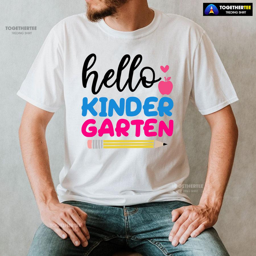 Hello Kindergarten Apple Pencil Heart Back To School T-Shirt - Image 2