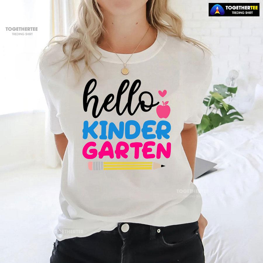 Hello Kindergarten Apple Pencil Heart Back To School T-Shirt - Image 3