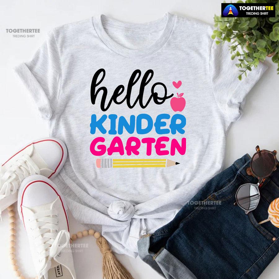 Hello Kindergarten Apple Pencil Heart Back To School T-Shirt - Image 5