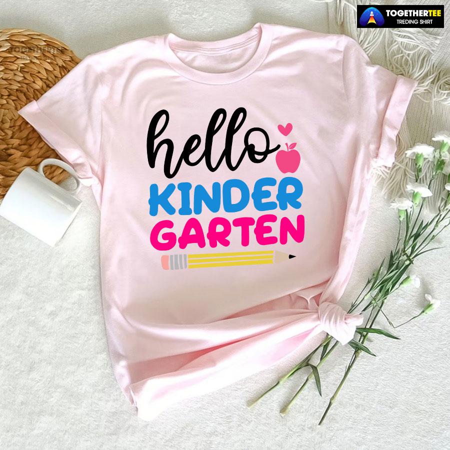 Hello Kindergarten Apple Pencil Heart Back To School T-Shirt - Image 6