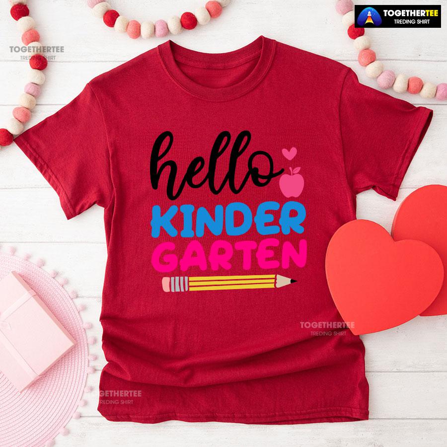 Hello Kindergarten Apple Pencil Heart Back To School T-Shirt - Image 9