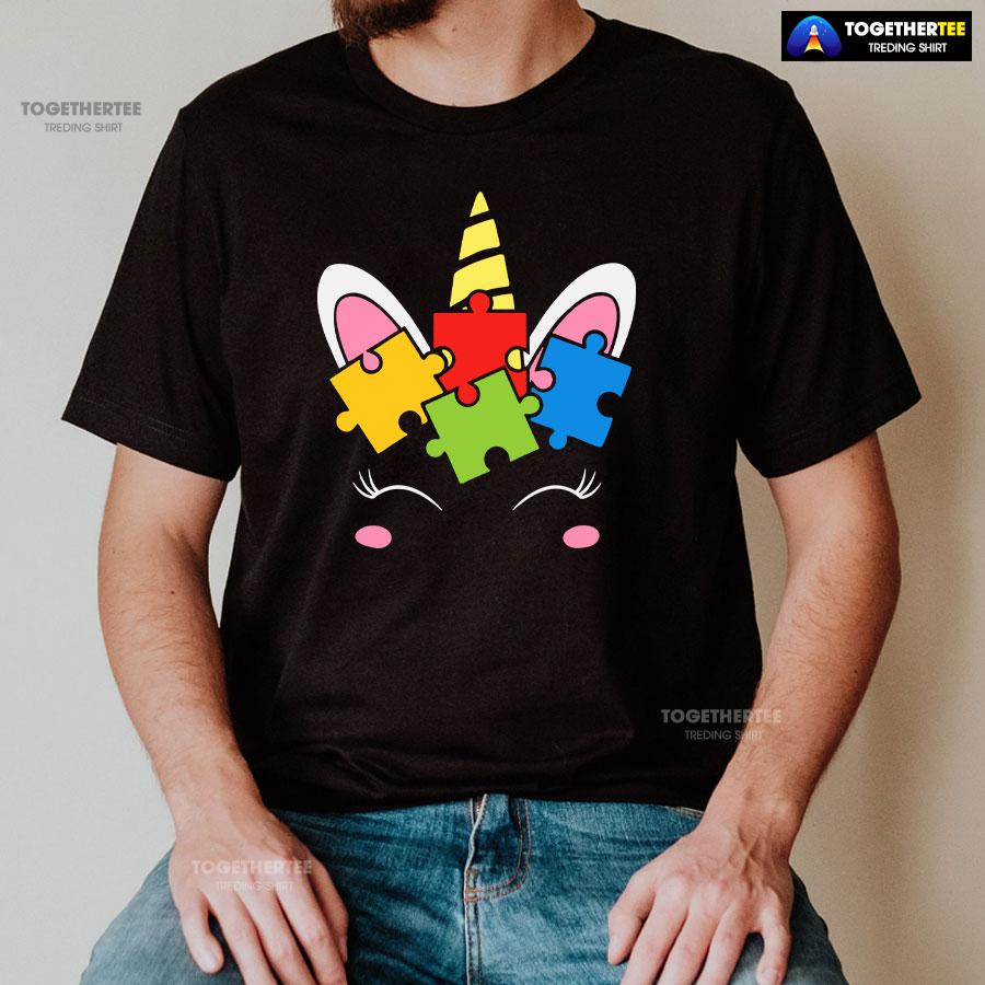 Unicorn Autism Puzzle Pieces T-Shirt - Image 2