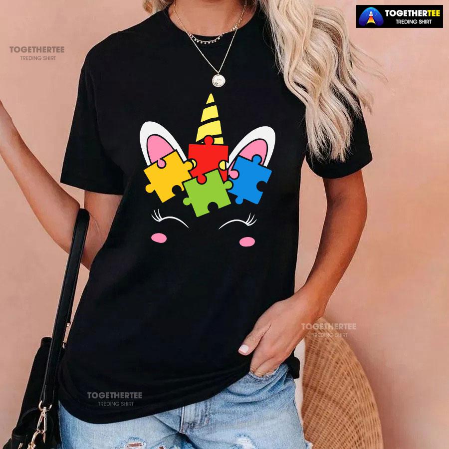 Unicorn Autism Puzzle Pieces T-Shirt - Image 3
