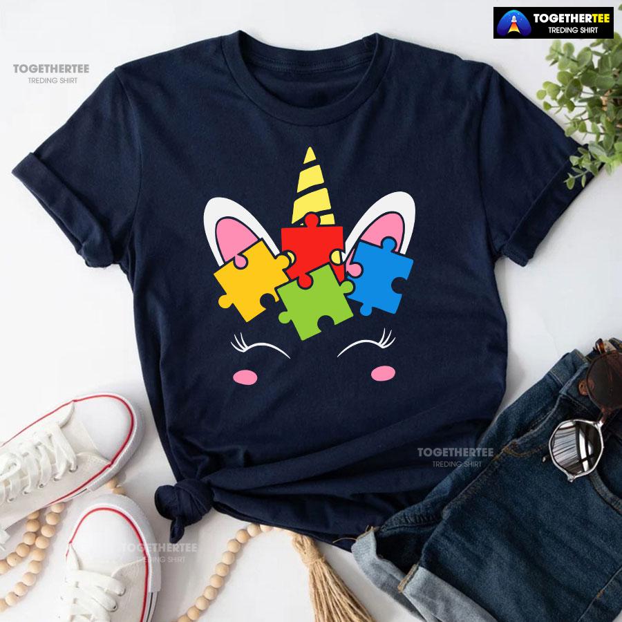 Unicorn Autism Puzzle Pieces T-Shirt - Image 4