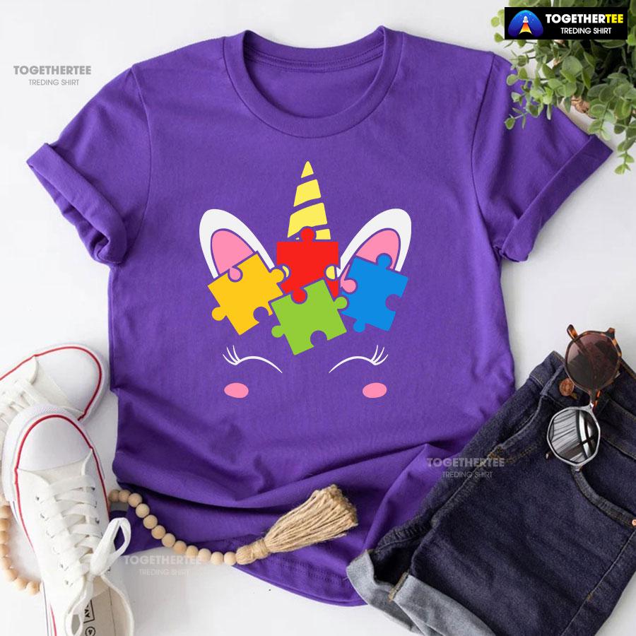 Unicorn Autism Puzzle Pieces T-Shirt - Image 6