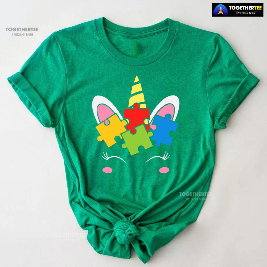 Unicorn Autism Puzzle Pieces T-Shirt - Image 7