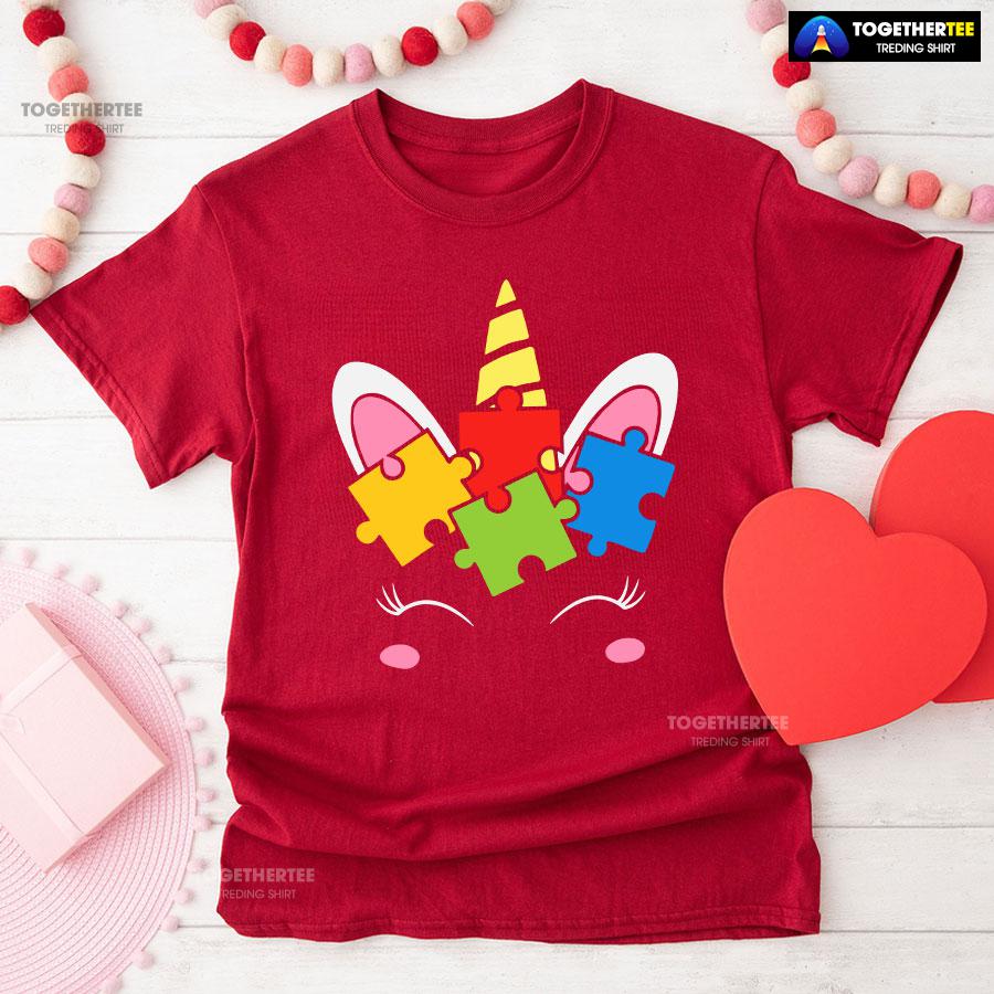 Unicorn Autism Puzzle Pieces T-Shirt - Image 8