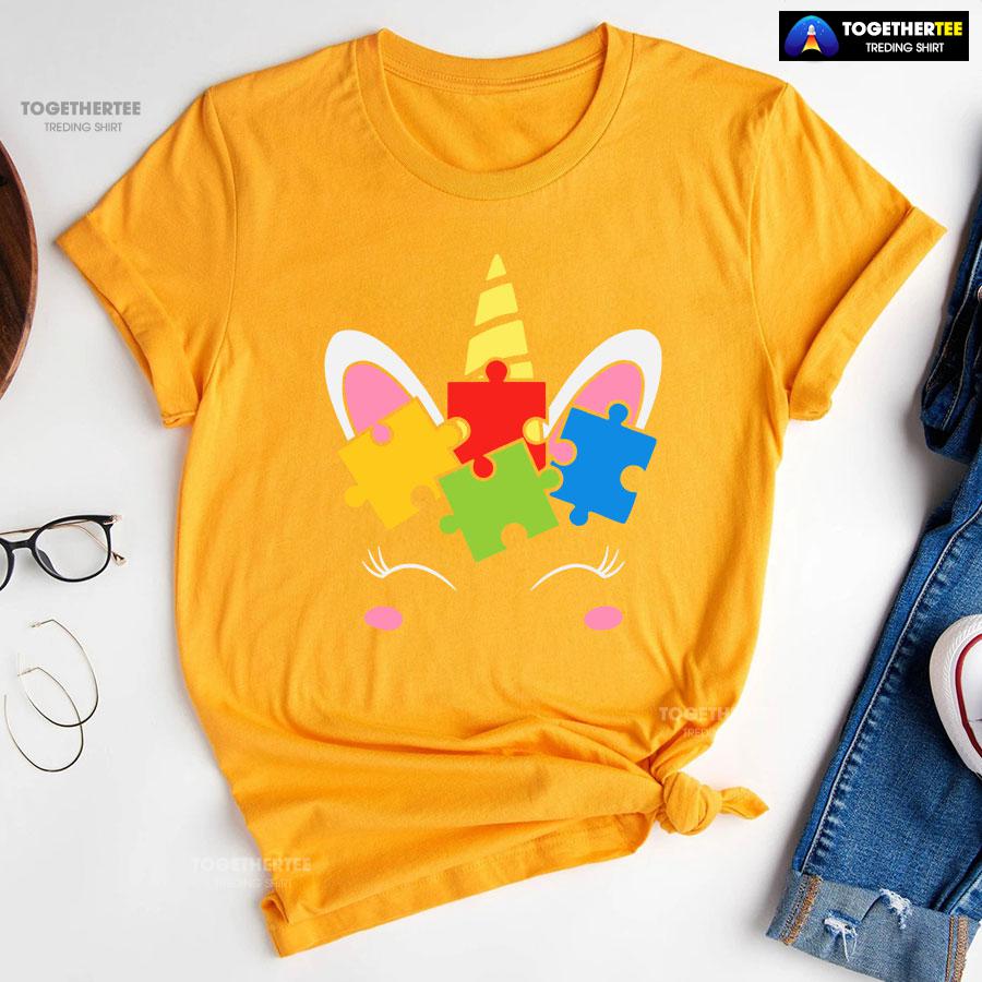 Unicorn Autism Puzzle Pieces T-Shirt - Image 10