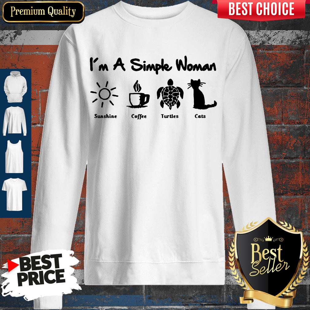 Perfect I'm A Simple Woman Sunshine Coffee Turles Cats Shirt - Image 3