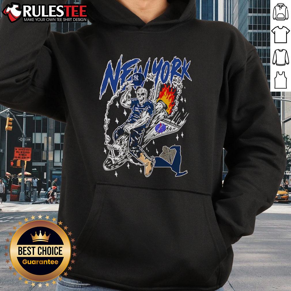 Awesome New York Yankees X Warren Lotas Swole Skeleton Spaceship T-Shirt - Image 2