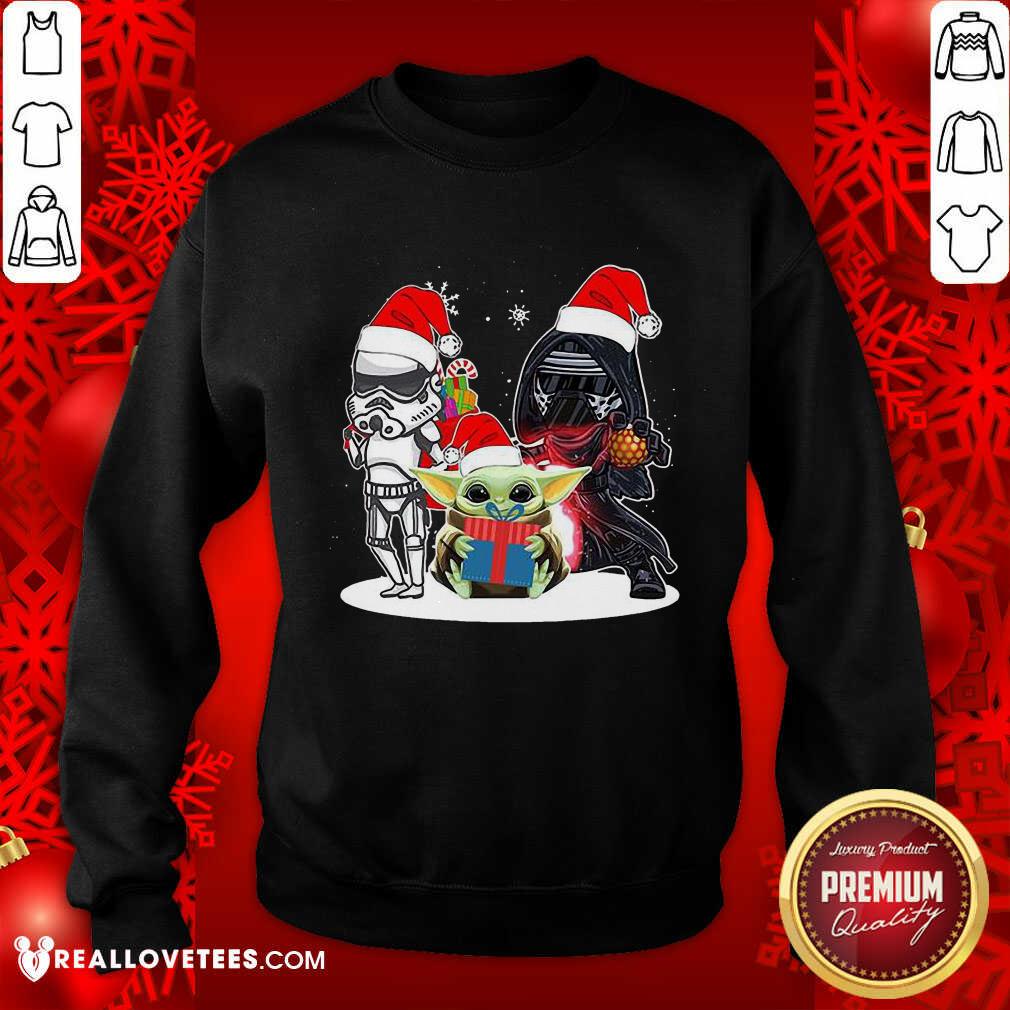 Great Baby Yoda And Darth Vader Stormtrooper Merry Christmas Sweater Shirt - Image 3