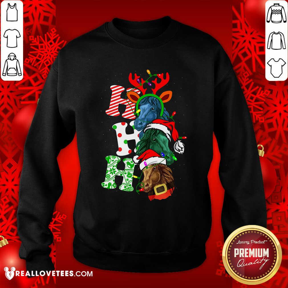 Hot Ho Ho Ho Horses Santa Elf Reindeer Merry Christmas Light Shirt - Image 3