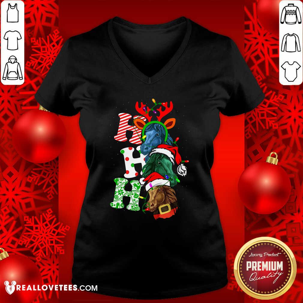 Hot Ho Ho Ho Horses Santa Elf Reindeer Merry Christmas Light Shirt - Image 5