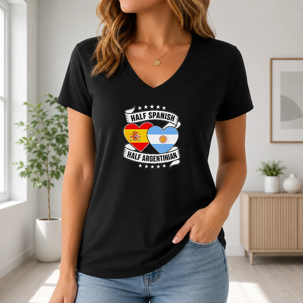 Pretty Half Spanish Half Argentinian Heart Flag Shirt - Image 2