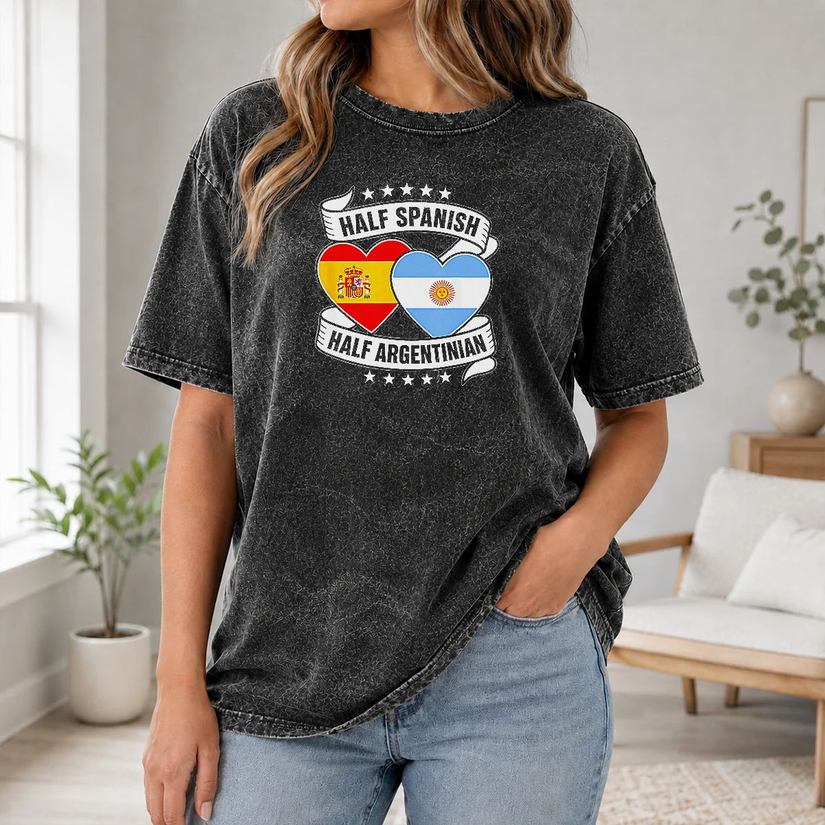 Pretty Half Spanish Half Argentinian Heart Flag Shirt - Image 8