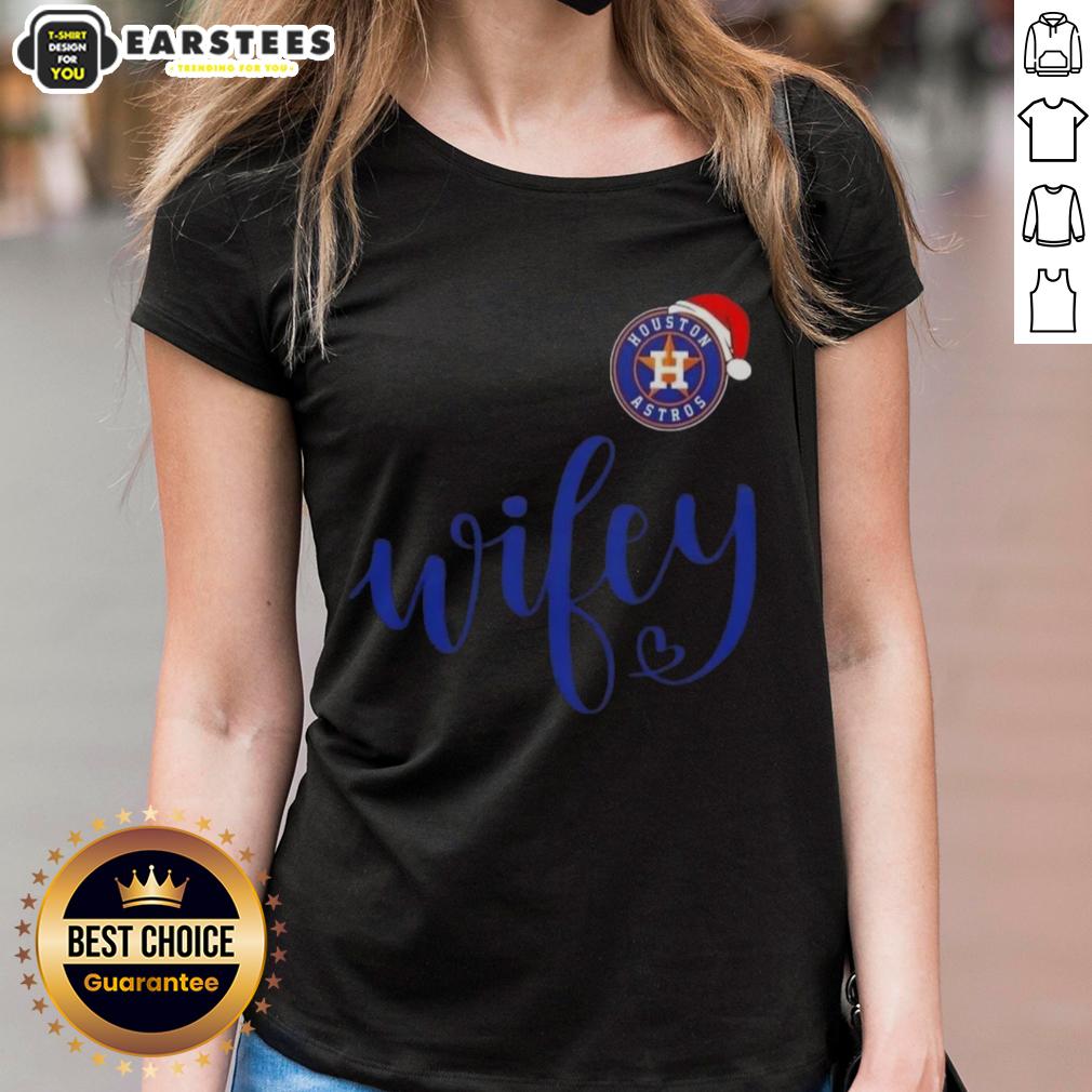 Happy Wifey Houston Astros Santa Hat Merry Christmas T-Shirt - Image 3