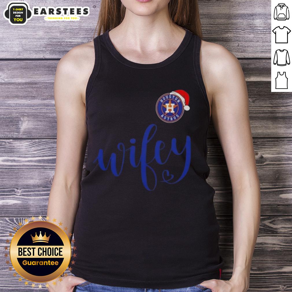 Happy Wifey Houston Astros Santa Hat Merry Christmas T-Shirt - Image 4