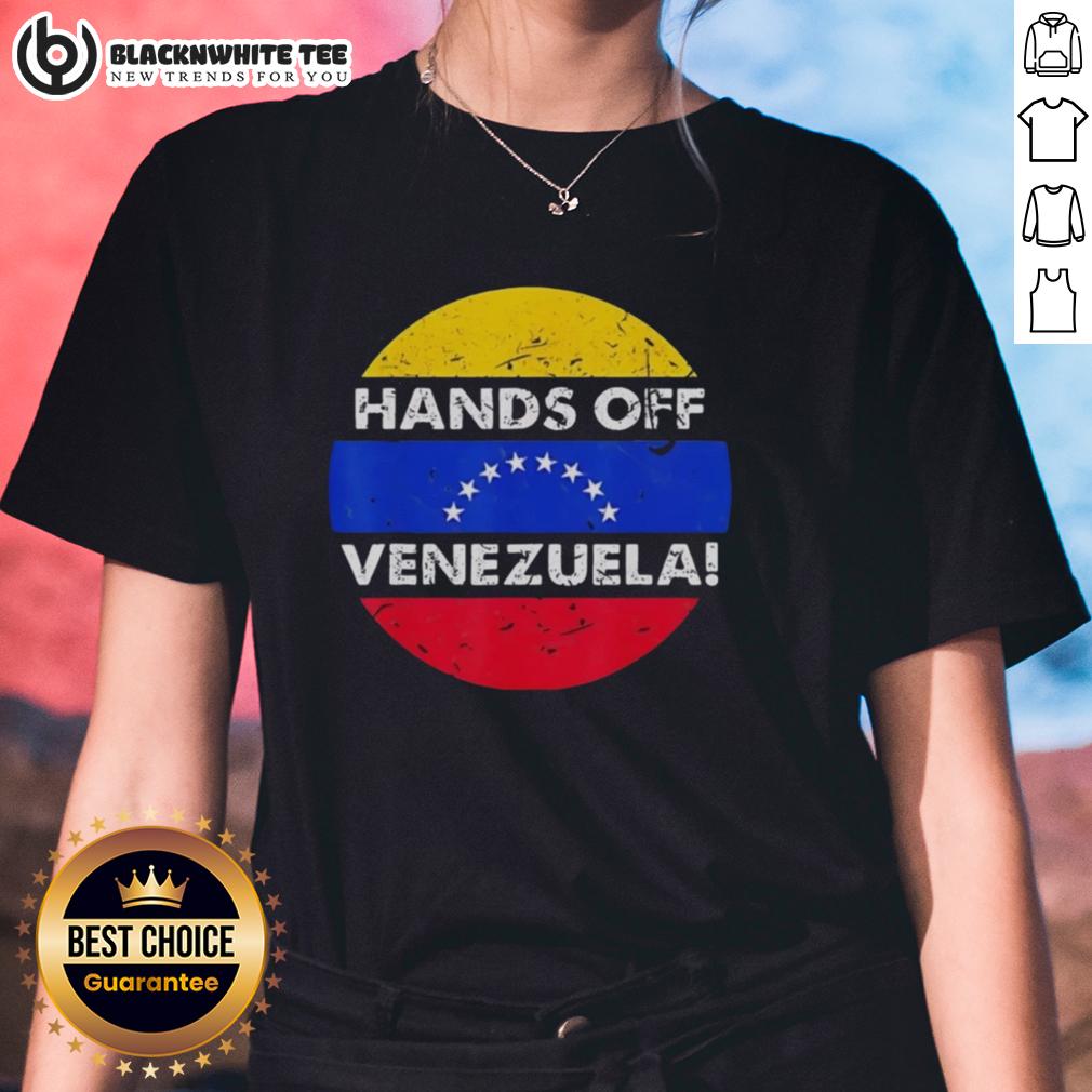 Top I Stand With Hands Off Venezuela Flag Circle Retro T-Shirt - Image 3