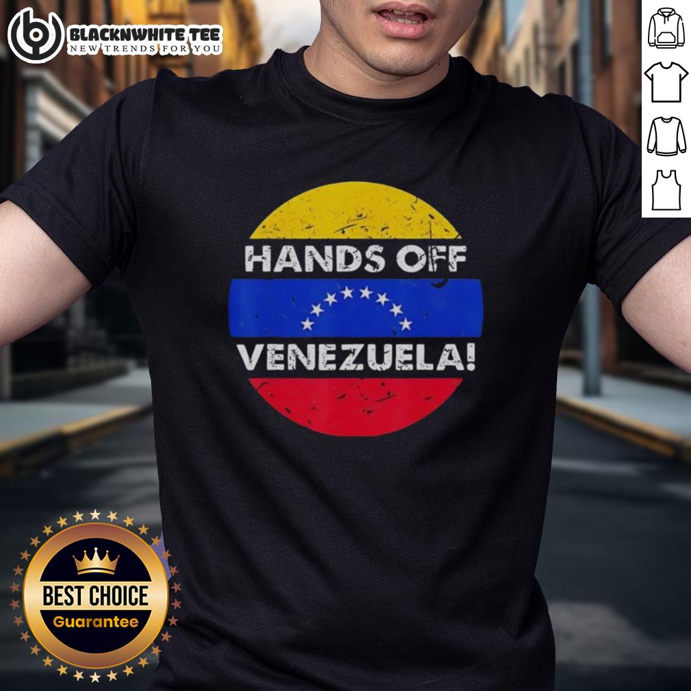 Top I Stand With Hands Off Venezuela Flag Circle Retro T-Shirt
