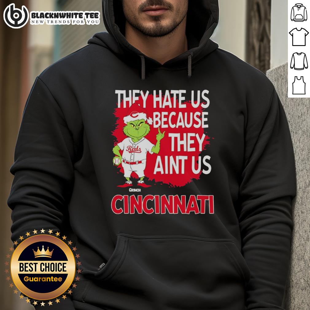 Official Cincinnati Reds Grinch Christmas They Hate Us Ain't Us T-Shirt - Image 2