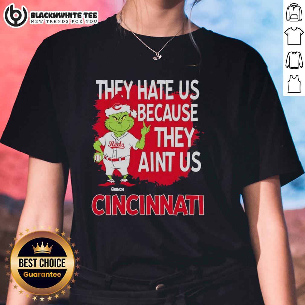 Official Cincinnati Reds Grinch Christmas They Hate Us Ain't Us T-Shirt - Image 3