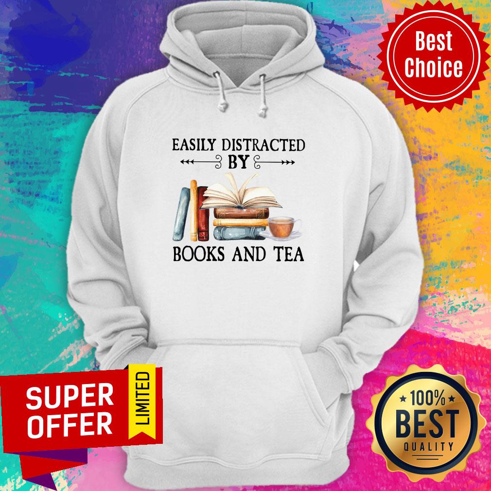 Official Easily Distracted By Books And Tea Shirt - Image 5