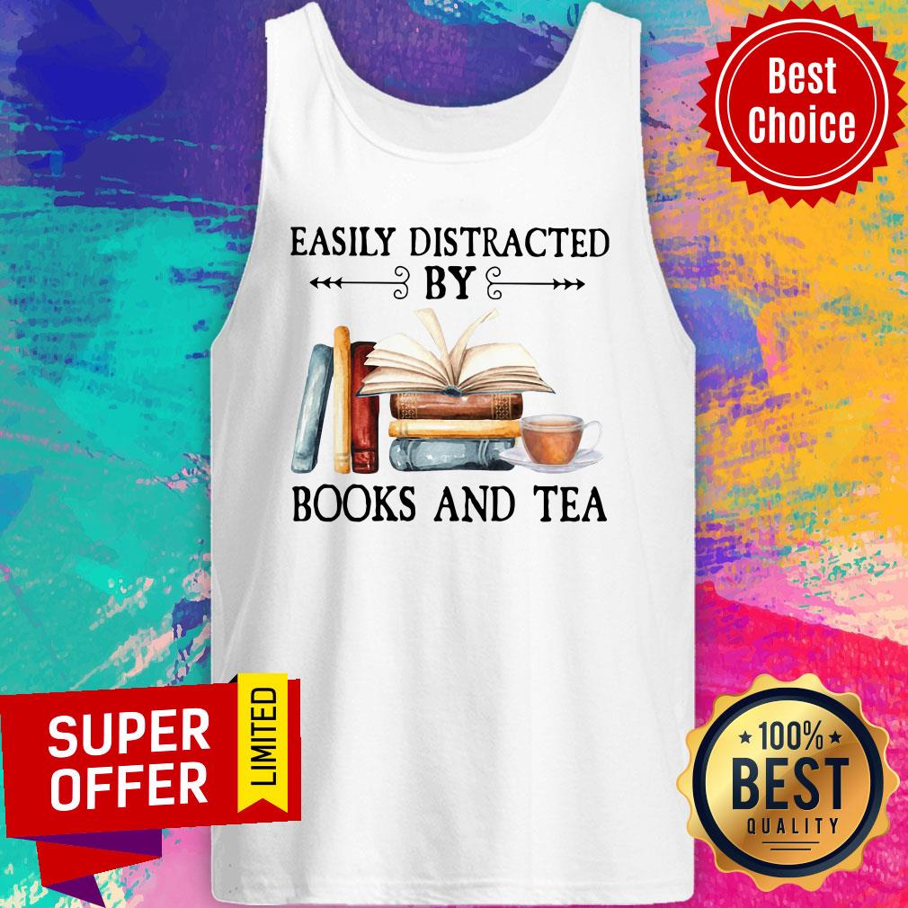 Official Easily Distracted By Books And Tea Shirt - Image 2