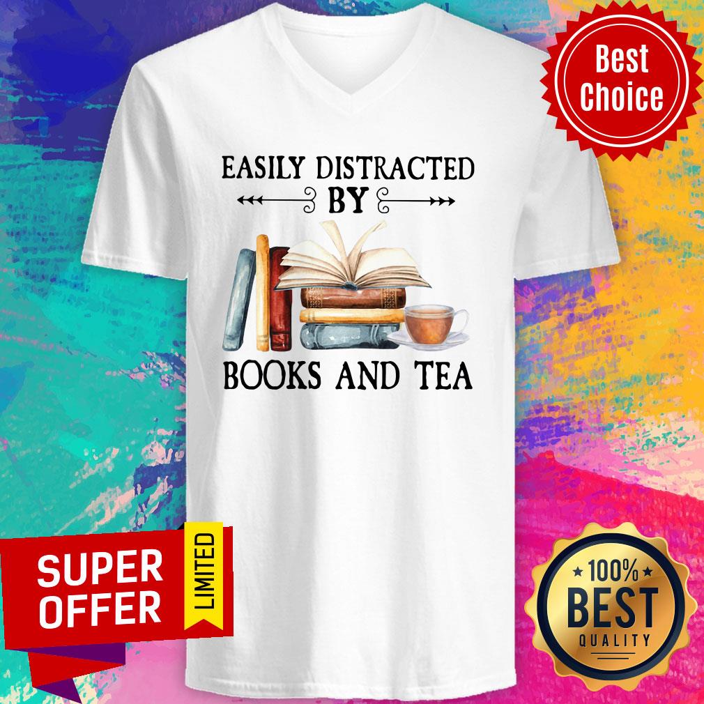 Official Easily Distracted By Books And Tea Shirt - Image 4