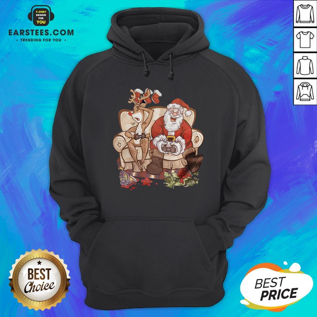 Awesome Christmas Santa Claus And Reindeer Gamer Controller Xmas Shirt - Image 3