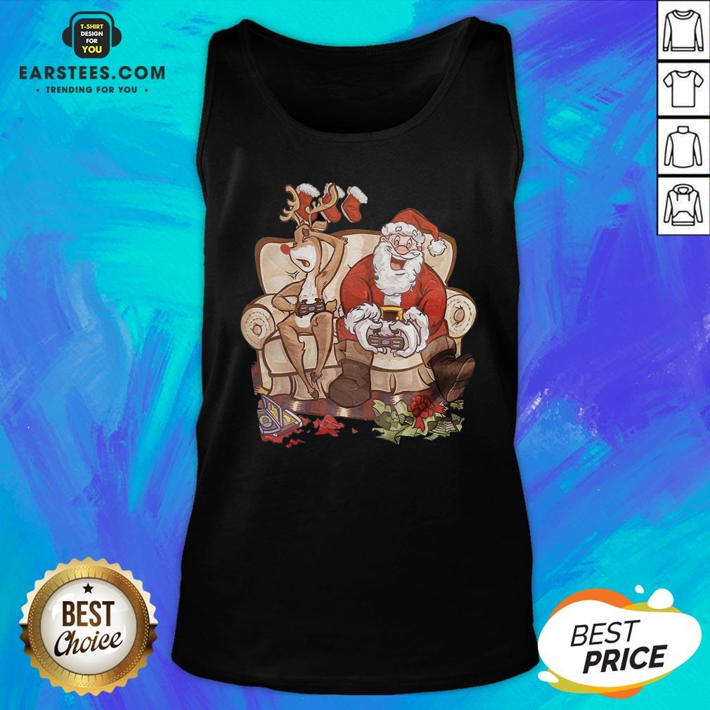 Awesome Christmas Santa Claus And Reindeer Gamer Controller Xmas Shirt - Image 5