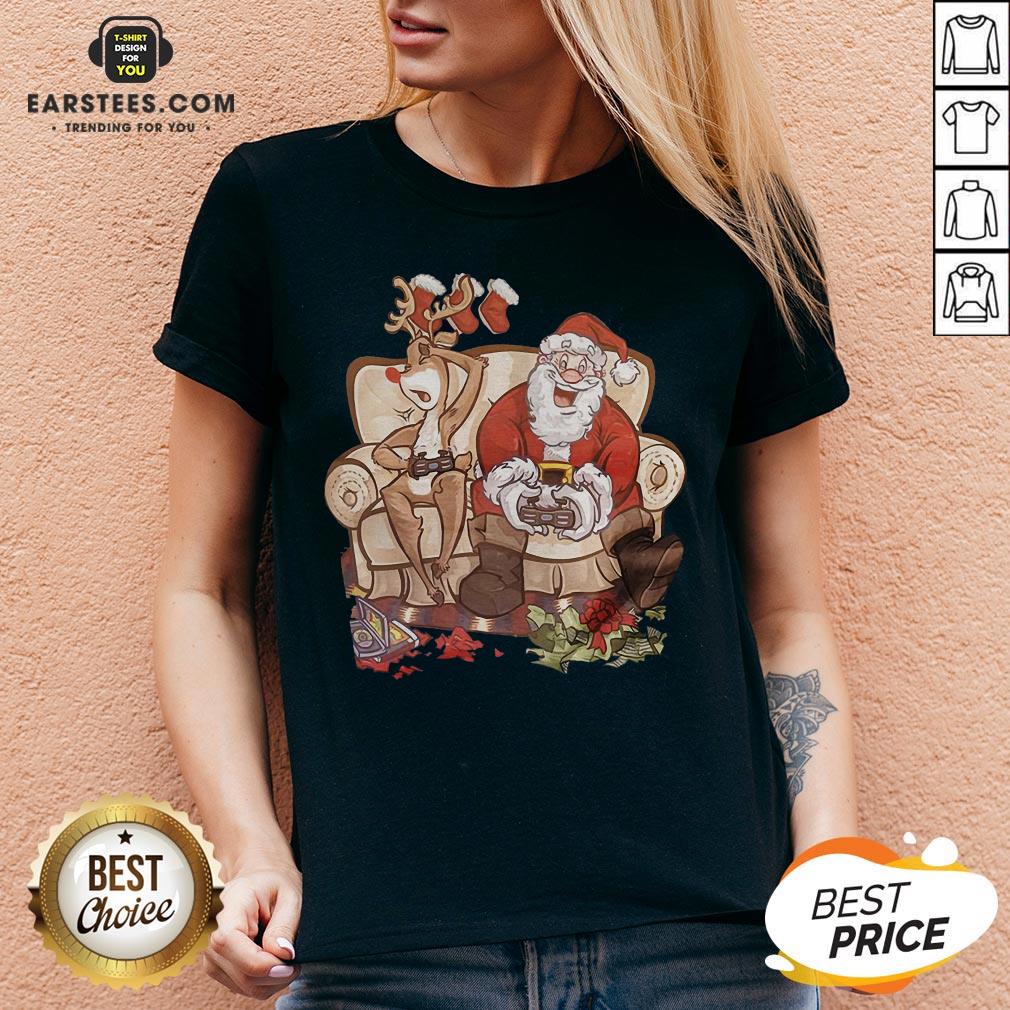 Awesome Christmas Santa Claus And Reindeer Gamer Controller Xmas Shirt - Image 4