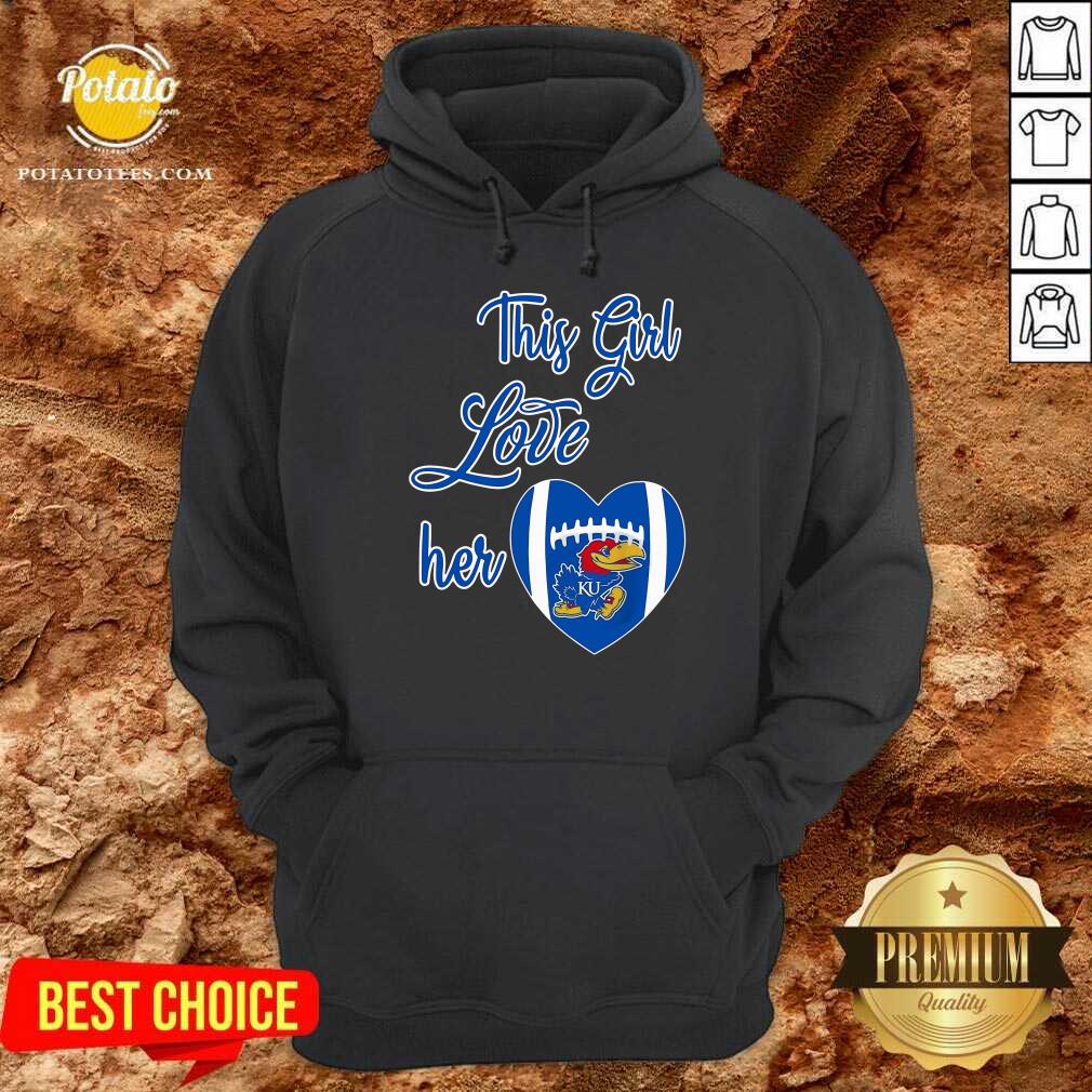 Pretty This Girl Love Hear Heart Kansas Jayhawks Football Shirt - Image 5