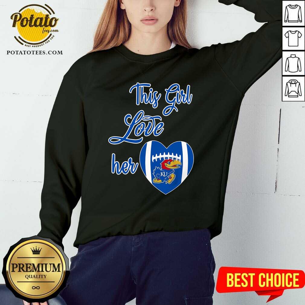 Pretty This Girl Love Hear Heart Kansas Jayhawks Football Shirt - Image 4