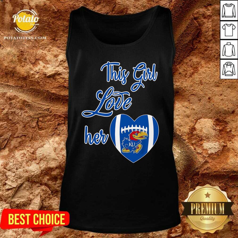 Pretty This Girl Love Hear Heart Kansas Jayhawks Football Shirt - Image 3