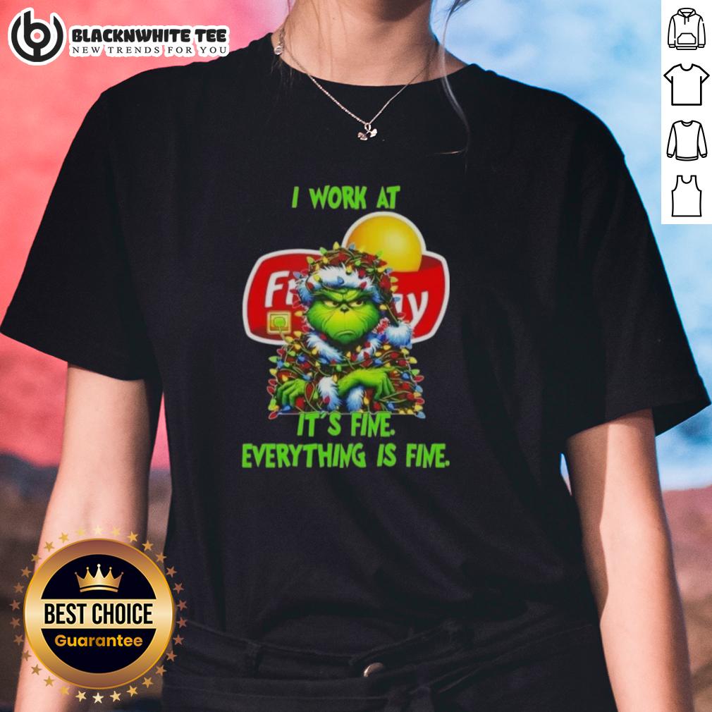 Top Grinch Christmas Tree X Frito Lay I Work At It's Fine Everything Is Fine T-Shirt - Image 3