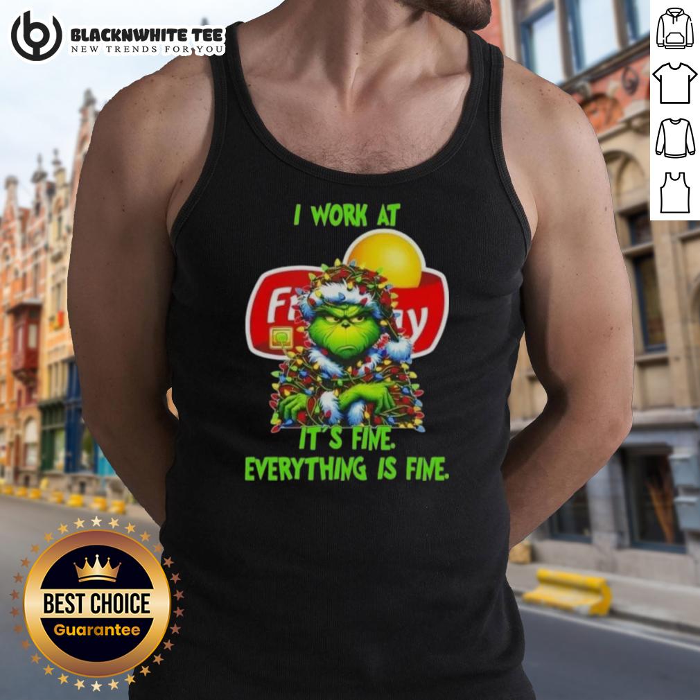 Top Grinch Christmas Tree X Frito Lay I Work At It's Fine Everything Is Fine T-Shirt - Image 4