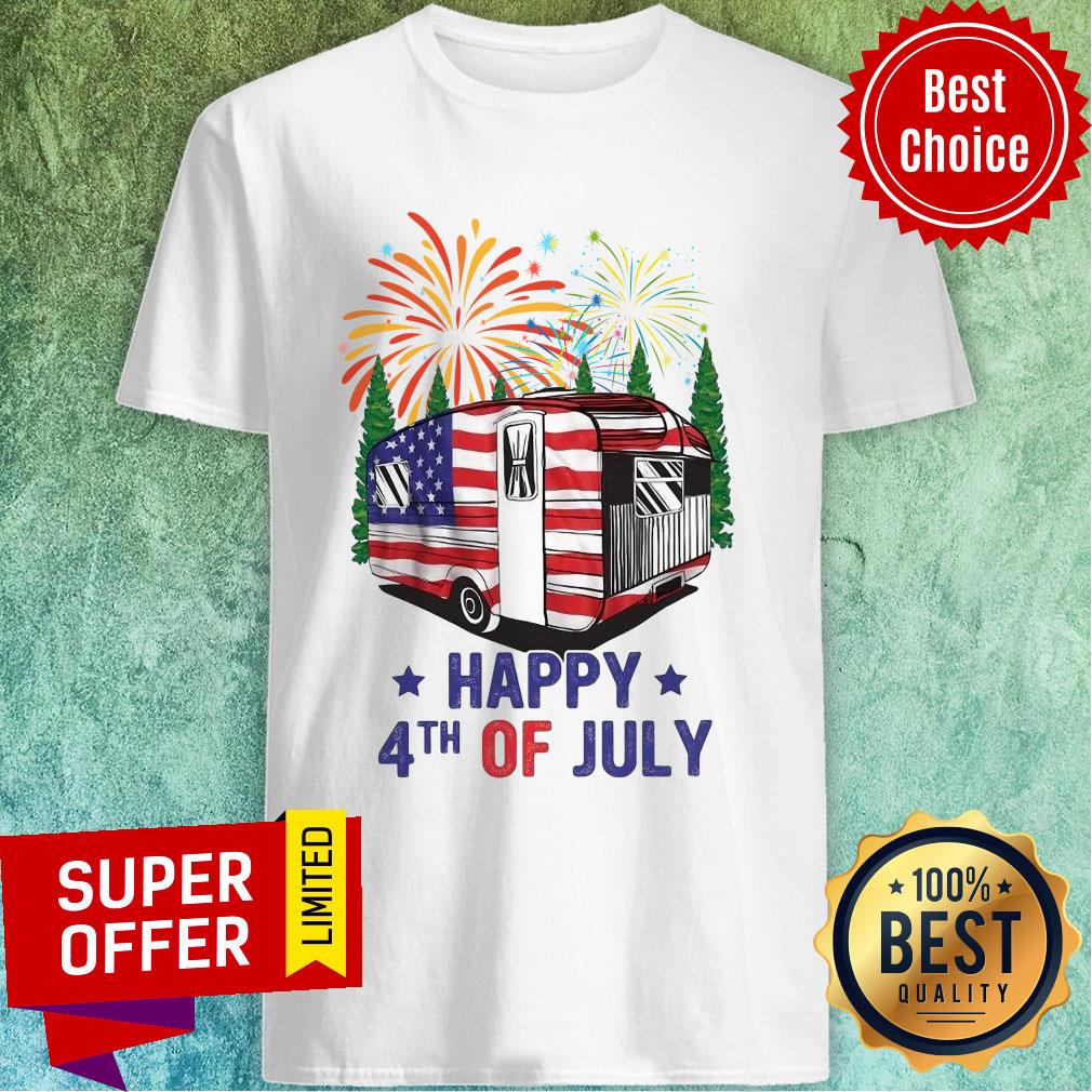 Car Camping Firework Happy 4th Of July American Flag Shirt