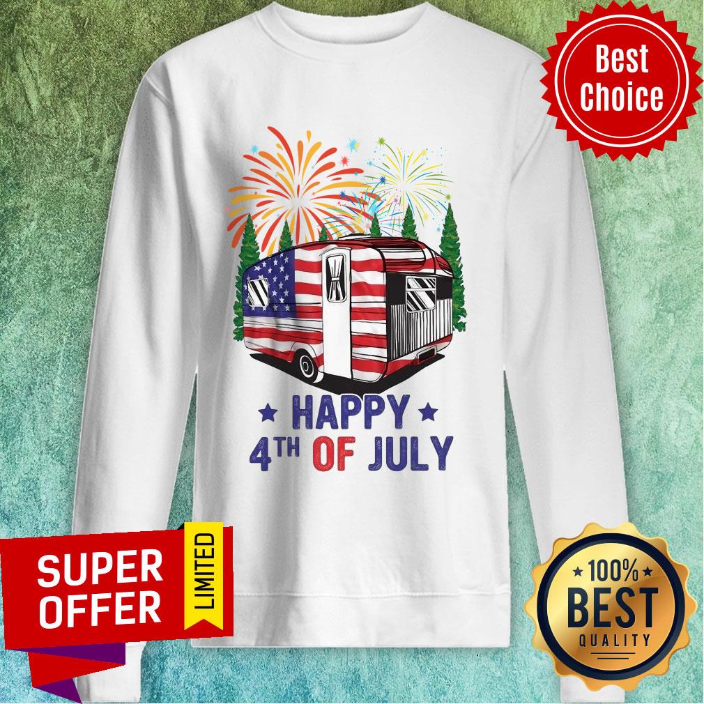 Car Camping Firework Happy 4th Of July American Flag Shirt - Image 4